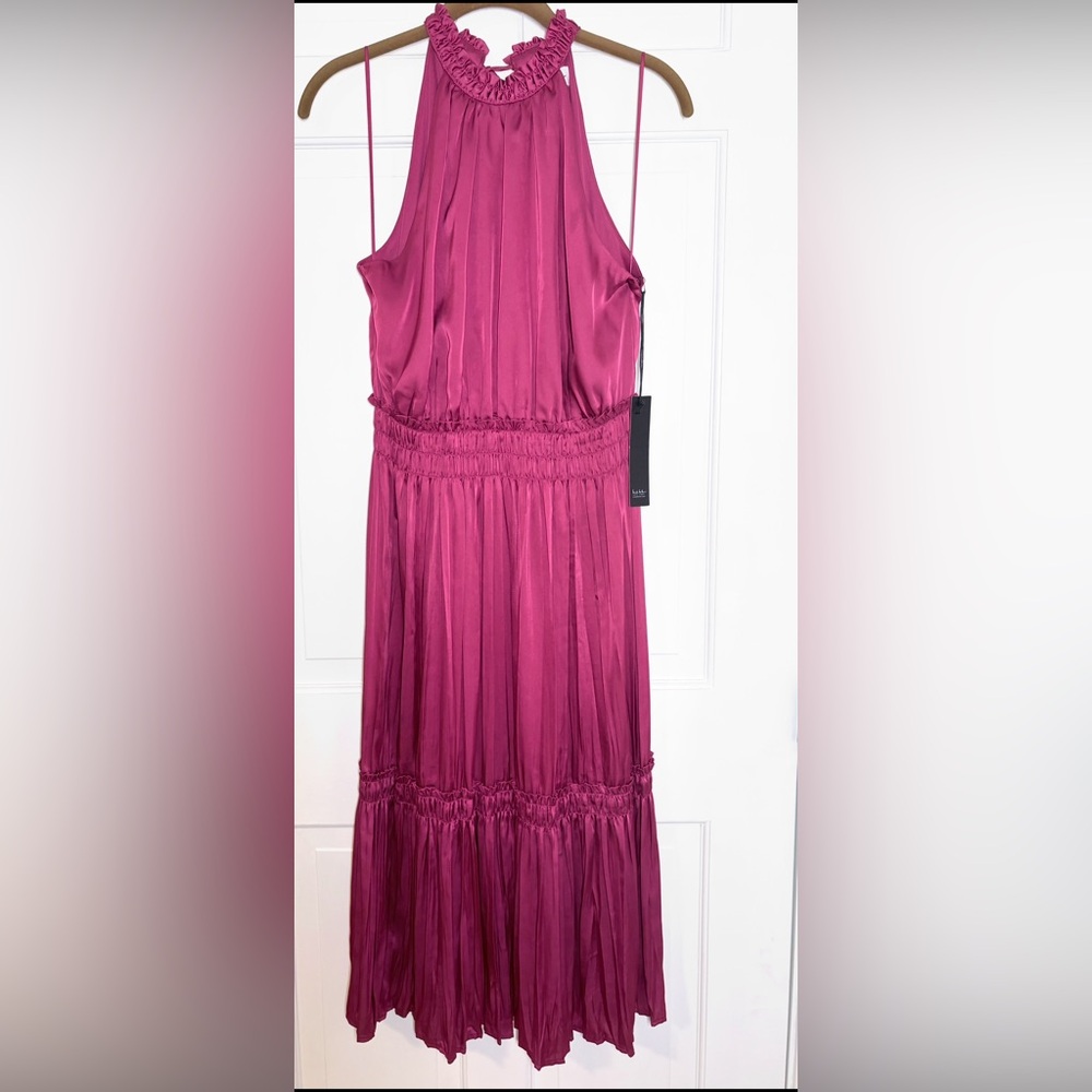 Nicole Miller Fuchsia Pleated Midi Dress